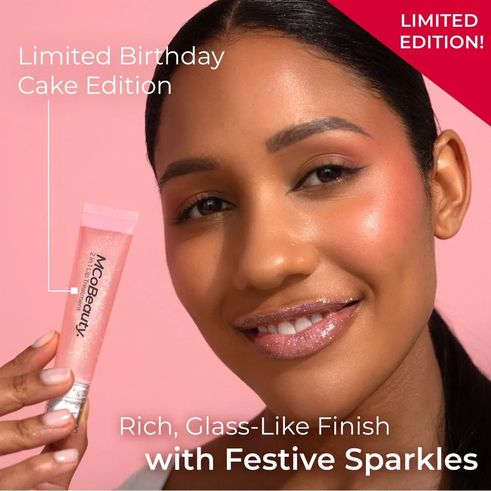 2-in-1 Glow & Treat Lip Oil, Birthday Edition, Hydrating Tint for Luscious Lips